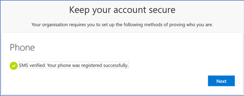 Notification of successful registration of account security information