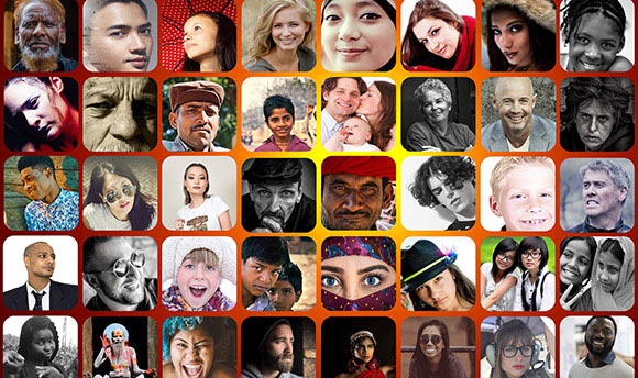 A collage photograph of 40 different individual faces.