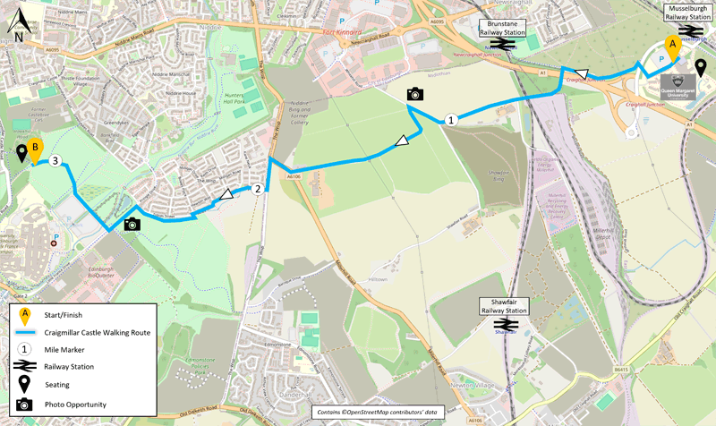 Walking route map for Craigmillar Castle