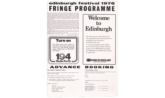 The programme for the 1976 Edinburgh Festival Fringe.