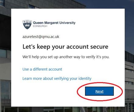 A screenshot of the Microsoft Authenticator App. The image shows the initial step in setting up multi-factor authentication.