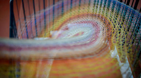 The colourful stairwell at Dovecot Studios, Edinburgh