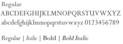 the alphabet written in Perpetua font and shown in different variants of bold & italic