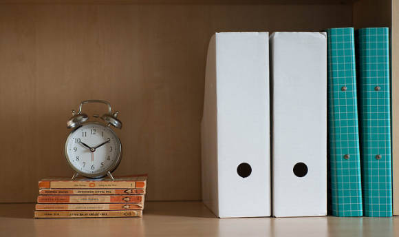 A clock and some folders at Queen Margaret University, Edinburgh