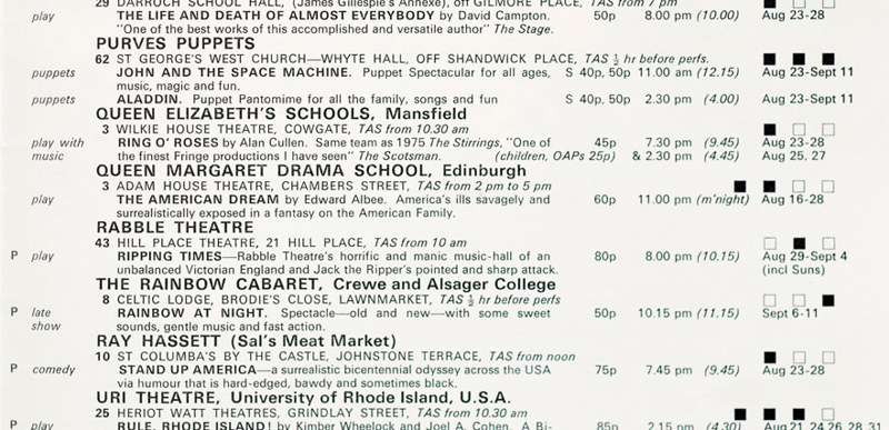 Inaugural Queen Margaret College Performance at 1976 Fringe