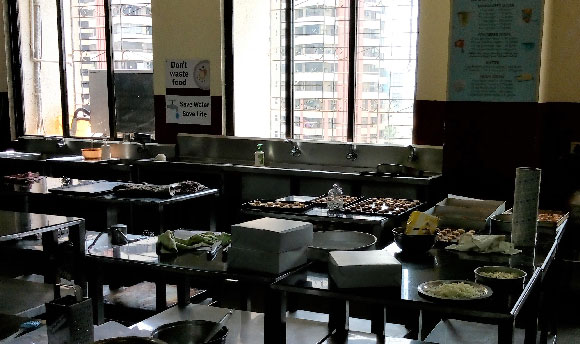 A professional kitchen set up for service