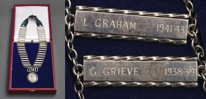 A commemorative chain featuring names of the QMU Association, then known as the Old Students Guild.