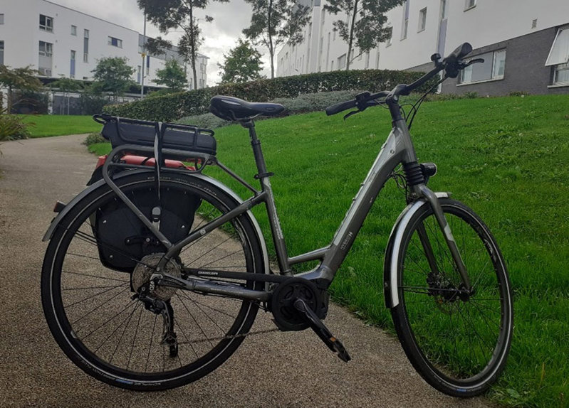 A close up of an electric bike