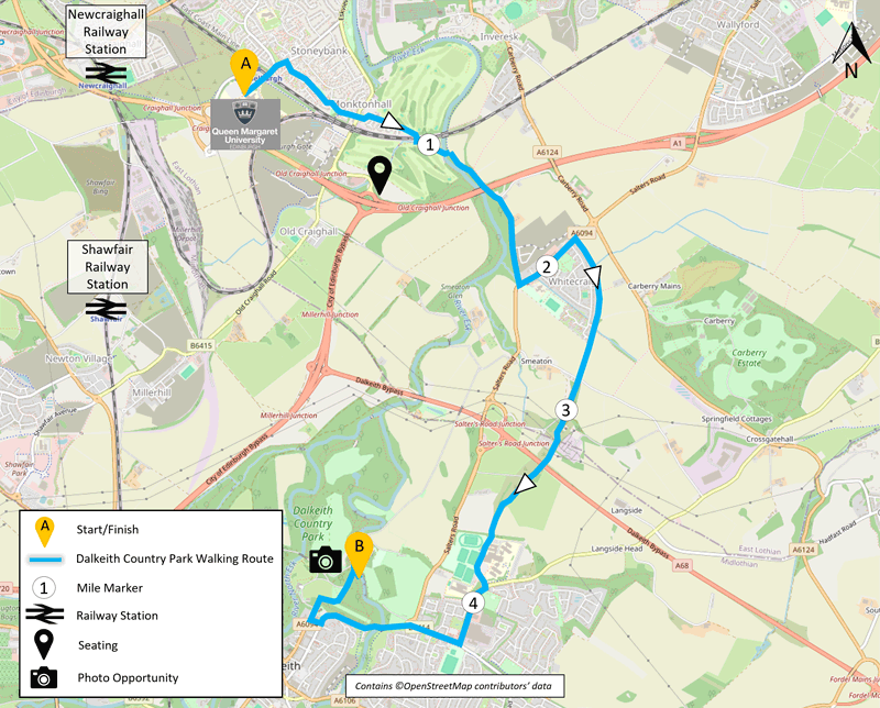 Walking route map for Dalkeith Country Park