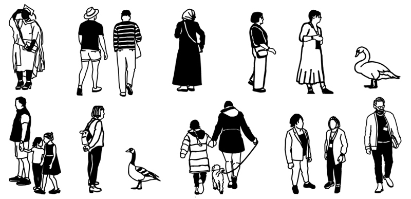 Exhibit featuring outlines representing QMU Community and Alumni