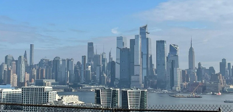A city skyline photographed from afar.