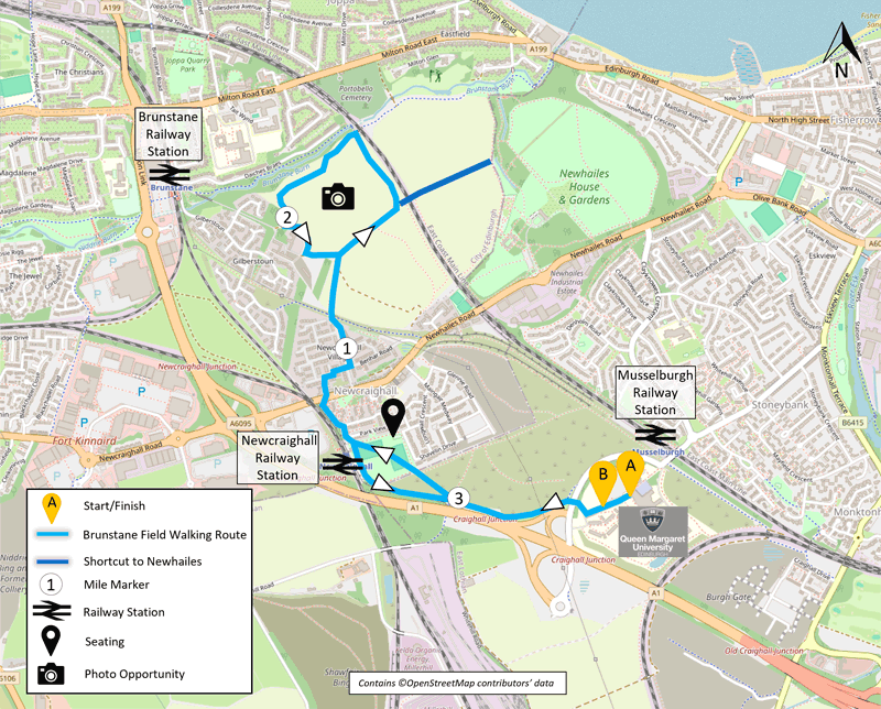 Walking route map for Brunstane Fields