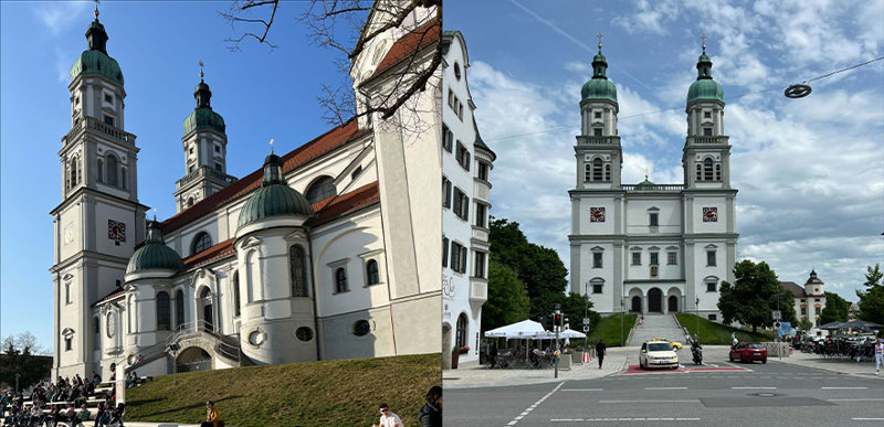 A collage of two photos of traditional German architecture.