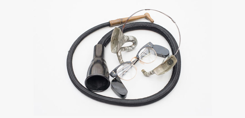 Assorted hearing aid apparatus, part of the Hearing Aid Technology showcase.