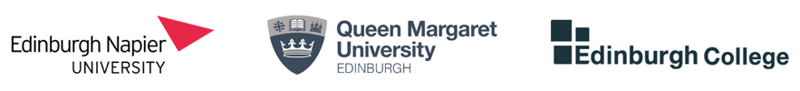 The Edinburgh Napier University, Queen Margaret University, and Edinburgh College logos