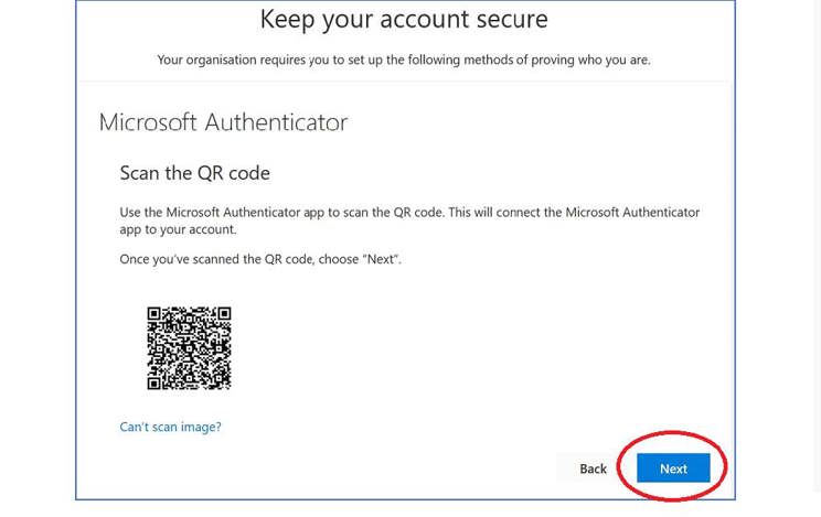 A screenshot of a login screen for multi-factor authentication (MFA). It displays a QR code which should be scanned to activate the setup of MFA.