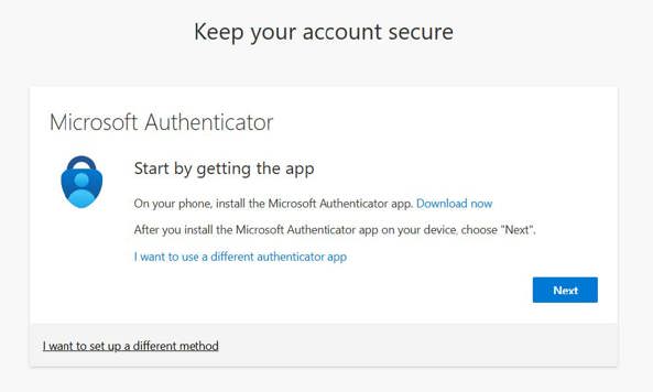 A screenshot from a mobile device showing a prompt to download the Microsoft Authenticator app.