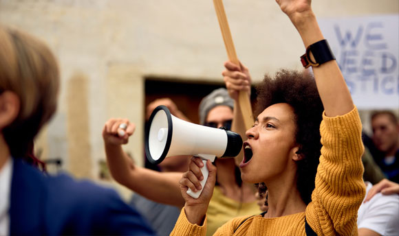 Woman in protest march