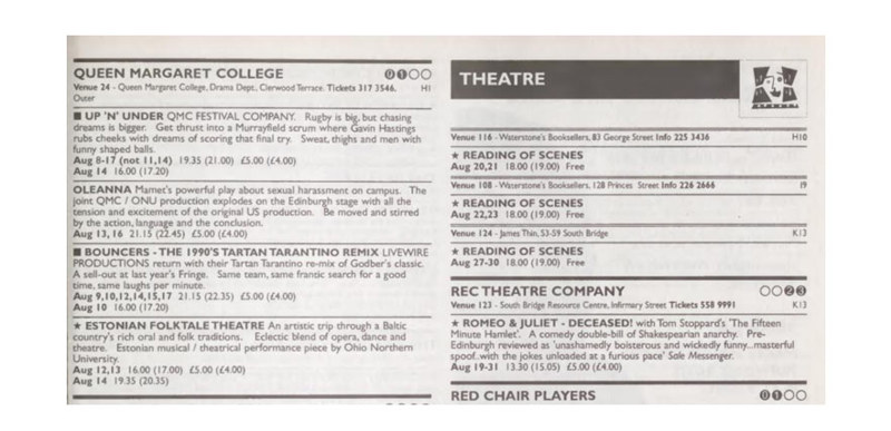 Here is the listing from the 1996 Edinburgh Festival Fringe programme for Up ‘n’ Under.