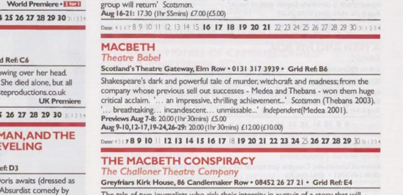 This is the programme listing for a production of Macbeth at the Gateway Theatre, home of our drama provision for some years.