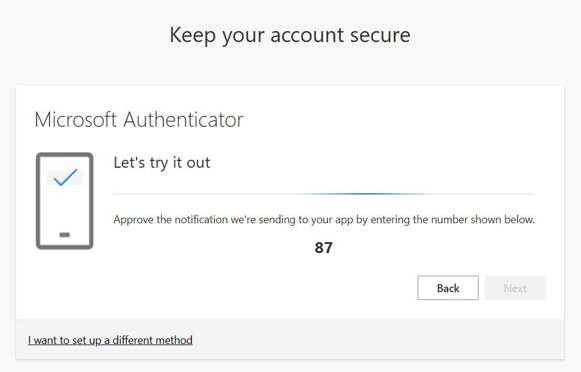 A screenshot of a login screen for multi-factor authentication (MFA). It displays a numerical code which should be entered into a mobile device to activate the setup of MFA.