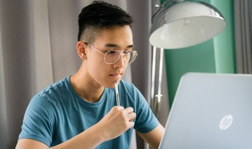 Student working on a laptop