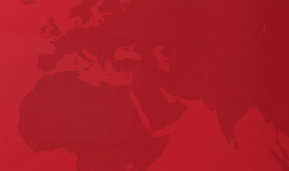 A graphic of the world map in red